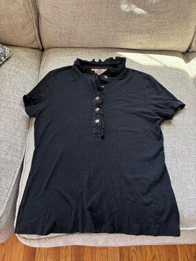 Tory Burch Black Ruffle-Trim Polo Top